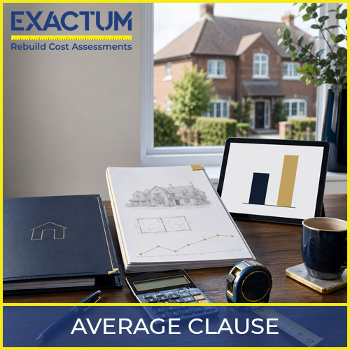 Rebuild cost assessment report and insurance documents showing the risk of underinsurance under the Average Clause.