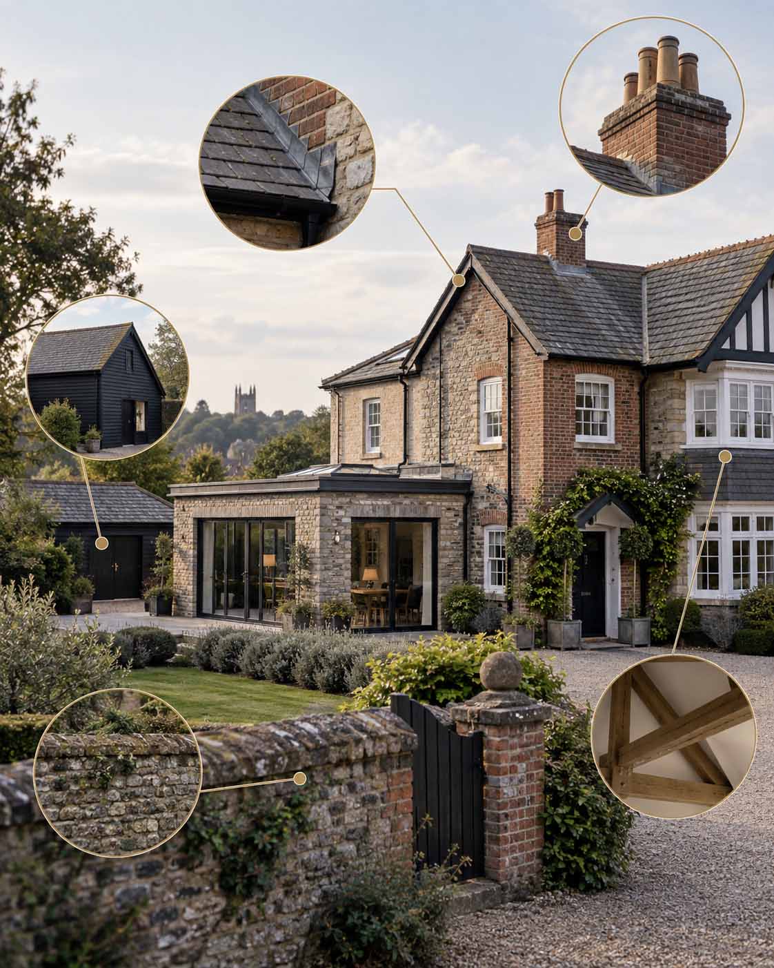 Complex UK property with extensions and mixed construction highlighting limits of automated rebuild cost estimates.